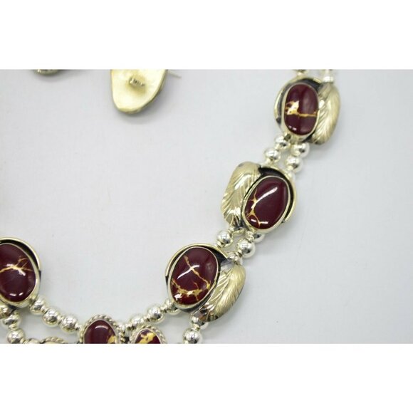 Red Gold Brecciated Jasper Navajo Mexican Silver N - Picture 7 of 12